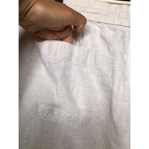 Talbots 100% Linen Drawstring Pants Women's 16P Beige Cropped Relaxed Fit Casual - Picture 6 of 16